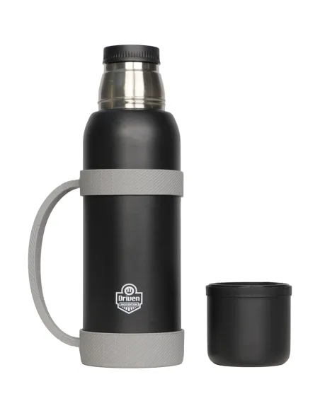 Termo Acero Inox 1.0 litros - NEGRO - con manija silicona GRIS
