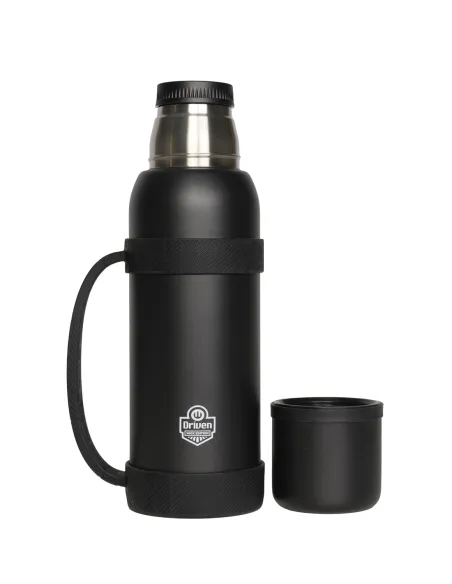 Termo Acero Inox 1.0 litros - NEGRO - con manija silicona NEGRA