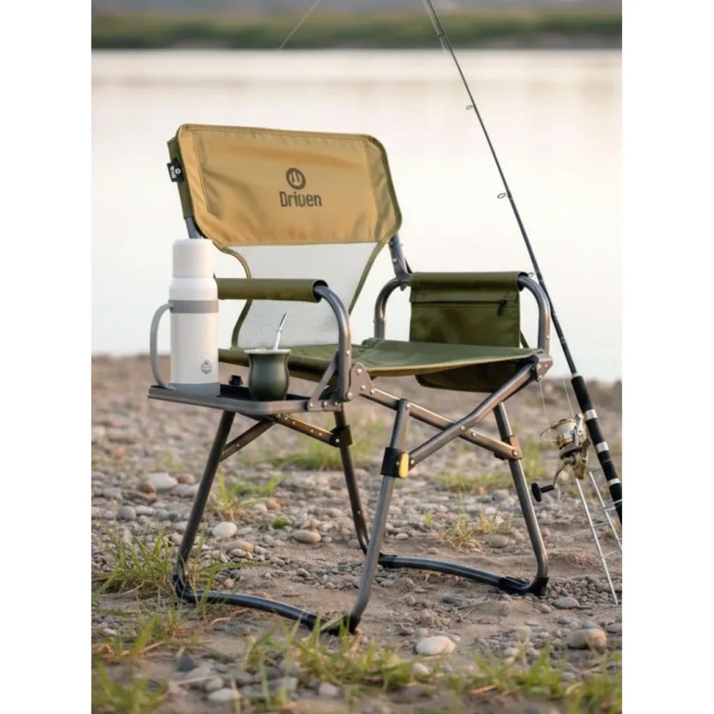 Silla Plegable "MACA" - c/ bandeja - GRIS/VERDE