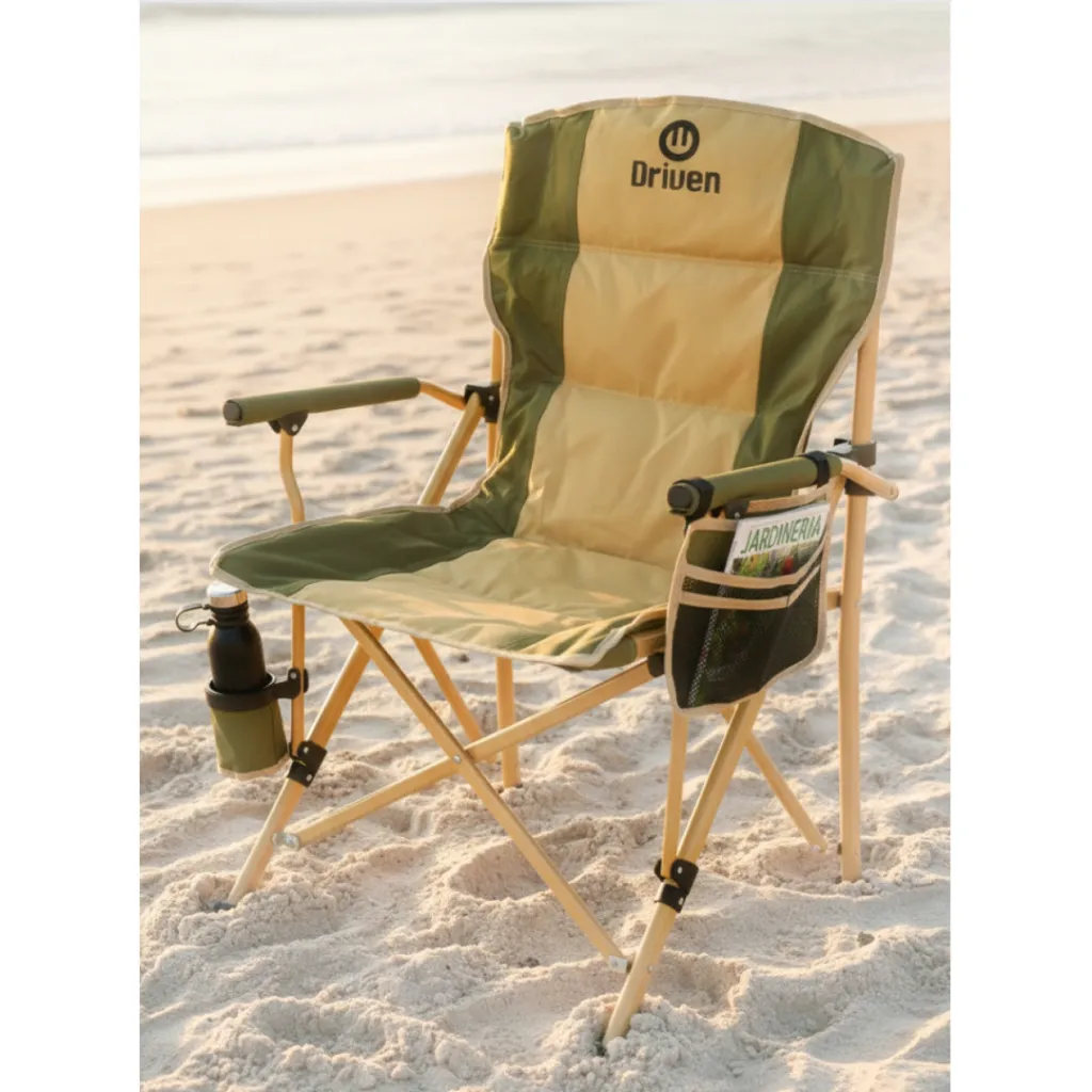 Silla Plegable "TONA" - c/ portavaso y bolsillo - Verde/Beige