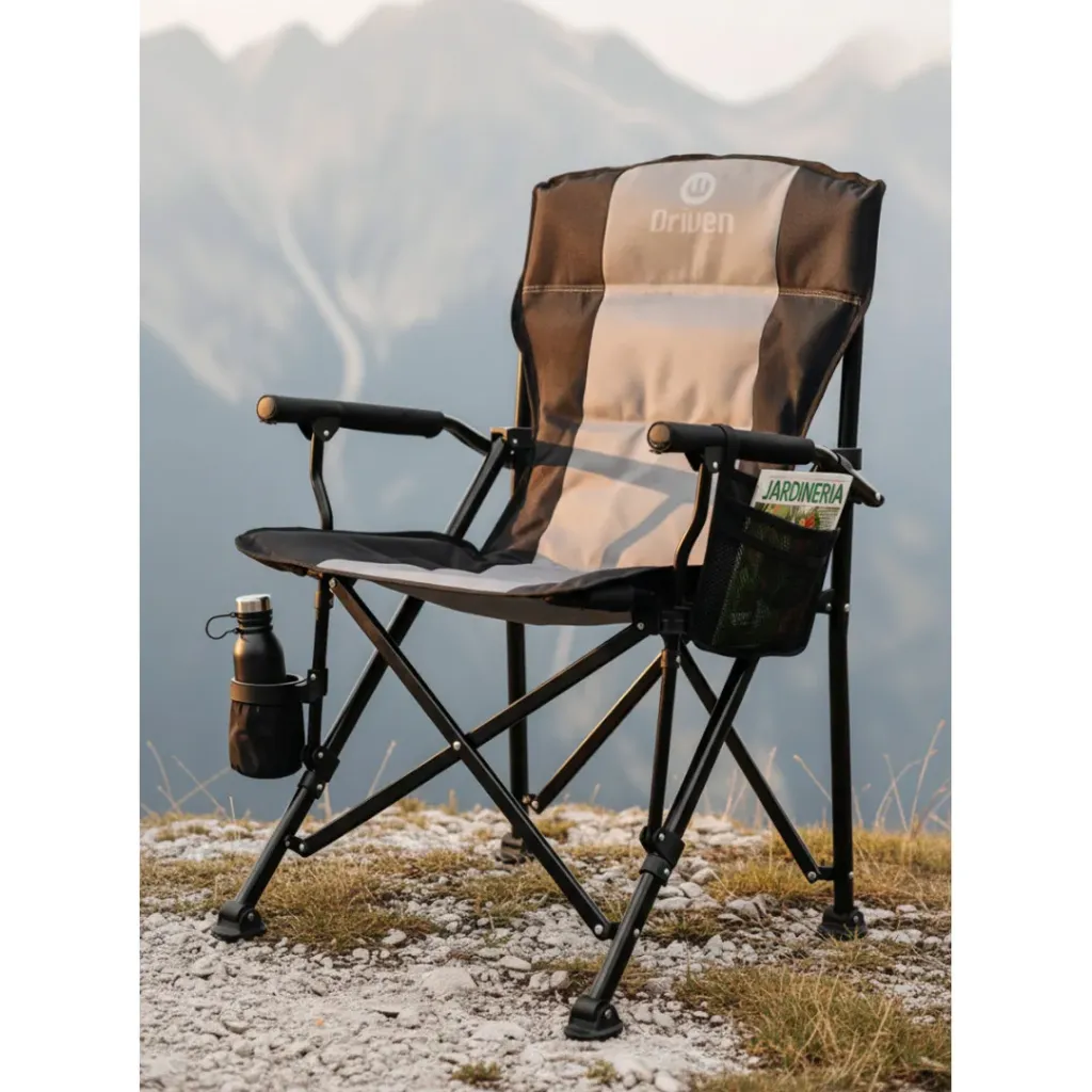 Silla Plegable "TONA" - c/ portavaso y bolsillo - Gris/Negro