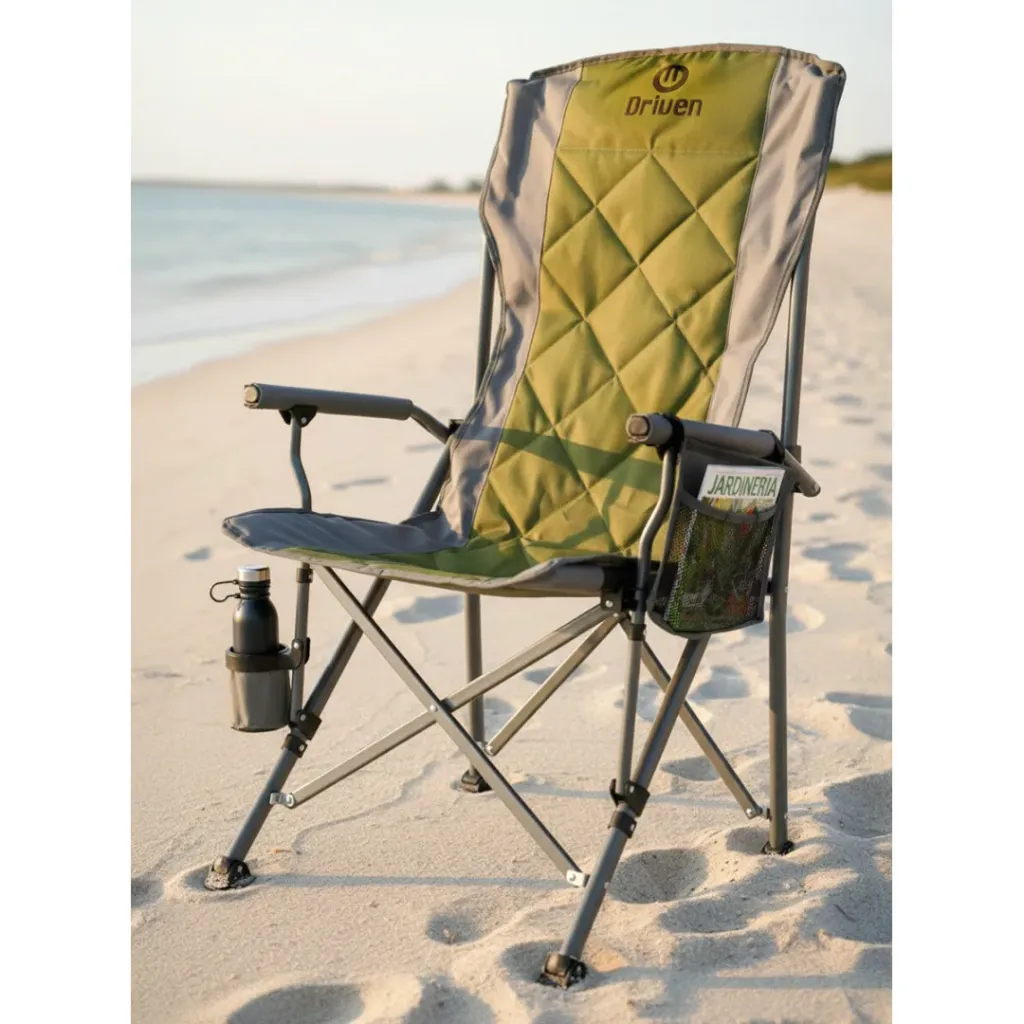 Silla Plegable "NELA" - c/ portavaso y bolsillo - Verde/Gris