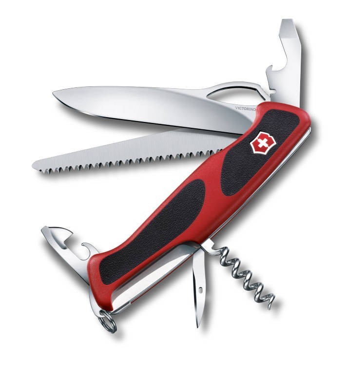 Victorinox Ranger 79 M Swiss Army Knife 12 Function Swiss Made Pocket Knife with Large Blade  Corkscrew  Reamer  Punch and Sewing Awl - Red/Black
