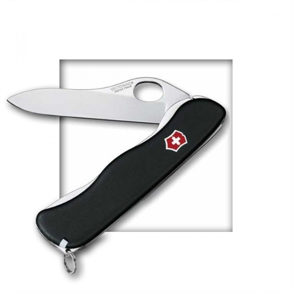 Victorinox Sentinel Swiss Army Knife  4 Function Swiss Made Pocket Knife with Large Blade  Tweezers  Toothpick and Key Ring - Black