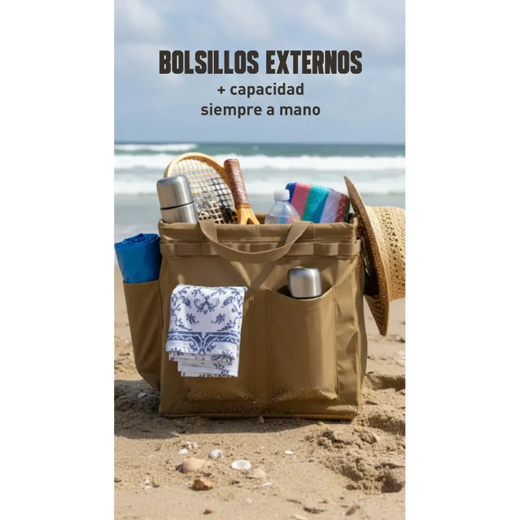 Bolso reforzado 36x26x33cm - base impermeable de cuero - camel