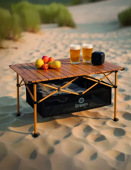 Mesa Plegable "MARA" - Aluminio c/ estante inferior - Arena
