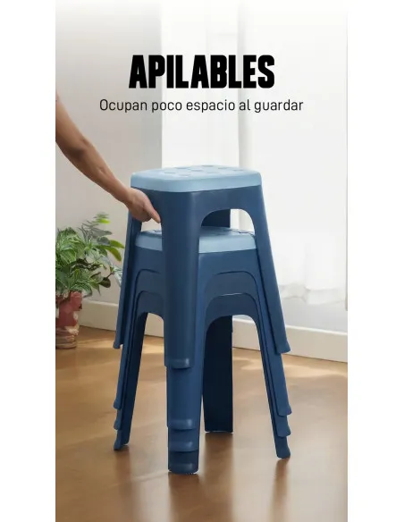 Banquito Deco - Apilable, estilo capitone - 29x29x46 cm - AZUL/BLANCO