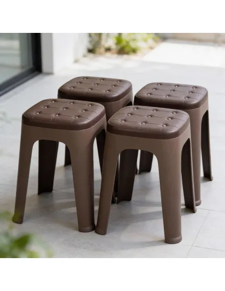 Banquito Deco - Apilable, estilo capitone - 29x29x46 cm - MARRON