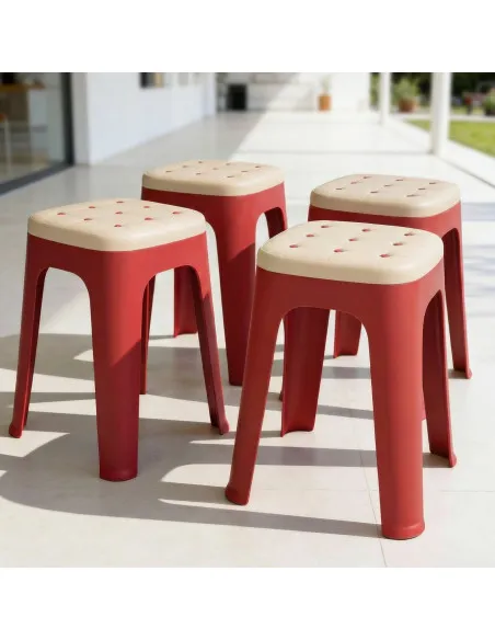 Banquito Deco - Apilable, estilo capitone - 29x29x46 cm - ROJO/BLANCO