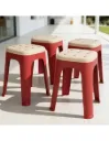 Banquito Deco - Apilable, estilo capitone - 29x29x46 cm - ROJO/BLANCO