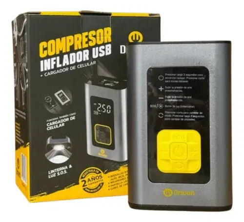 Compresor Aire USB y cargador de celular - 17 mm 2*2000 mAh - Color GRIS